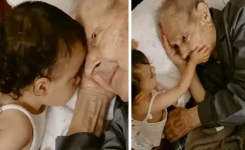 Les images d’une petite fille, qui réveille son arrière-grand-père pour le câliner et être avec lui, ont ému le web