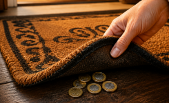 Pourquoi certaines traditions placent des pièces sous le tapis d’entrée ?