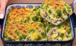 Gratin de brocoli, pommes de terre et champignons : recette facile et crémeuse