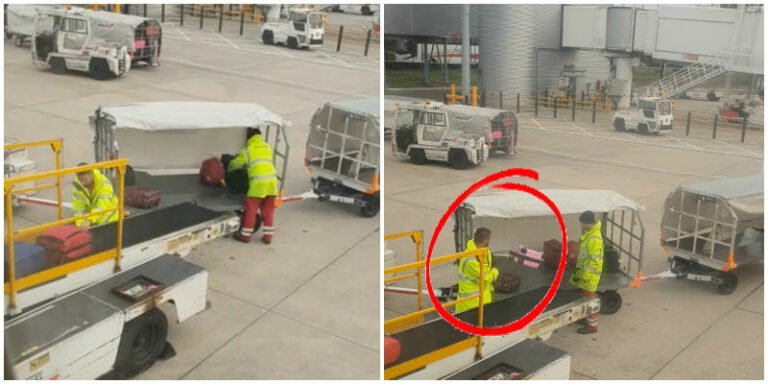 Le passager filme ce que fait le personnel de l’aéroport avec les bagages