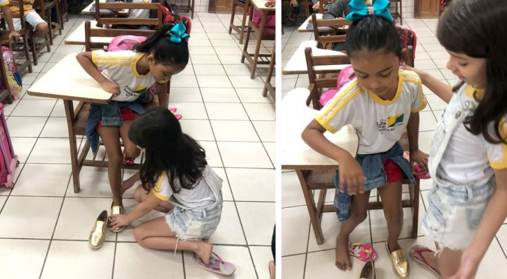 Une petite fille apporte en classe des chaussures qui ne lui vont plus : « Elles sont si belles et je voudrais les donner à quelqu’un qui n’en a pas »
