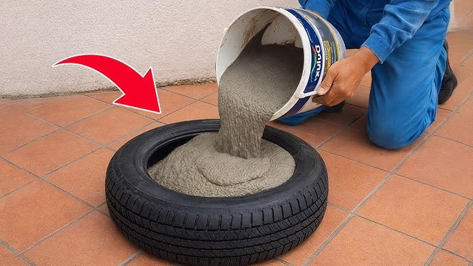Comment transformer un vieux pneu en base solide avec du ciment