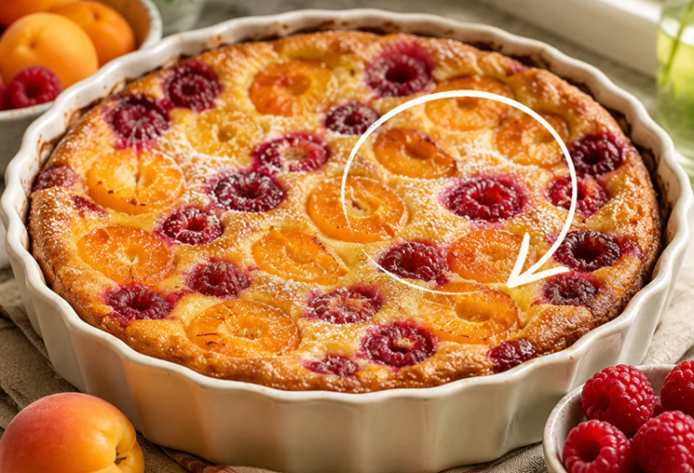 Clafoutis minute aux abricots et aux framboises