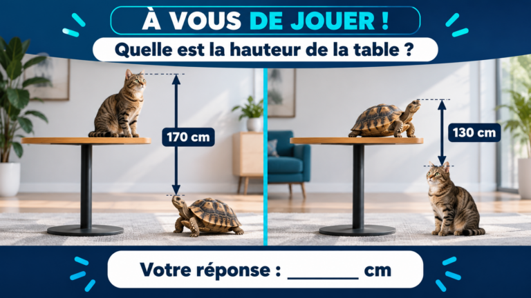 Un chat, une tortue et deux mesures : saurez-vous trouver la hauteur de la table ?