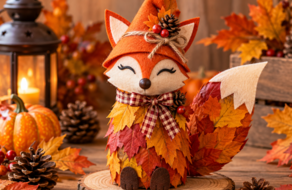 DIY automne : fabriquez un adorable renard avec une bouteille en plastique et des feuilles