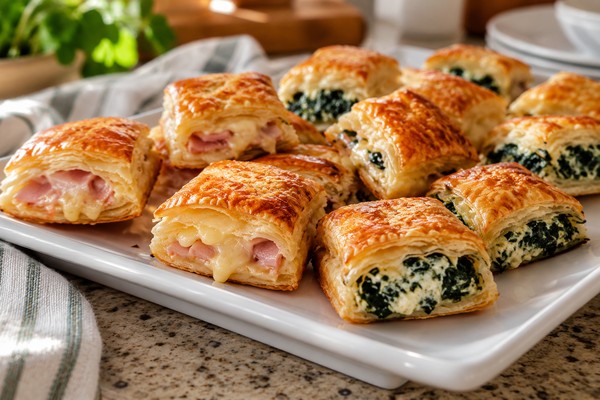Mini-feuilletés dorés au jambon-fromage et aux épinards-ricotta