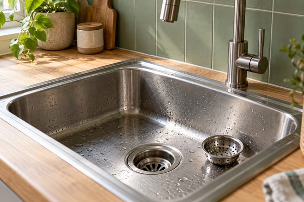 Évier de cuisine en inox avec une bonde et une grille amovible