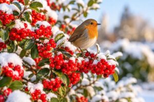 arbuste aux baies rouges peut devenir un refuge pour les oiseaux en hiver